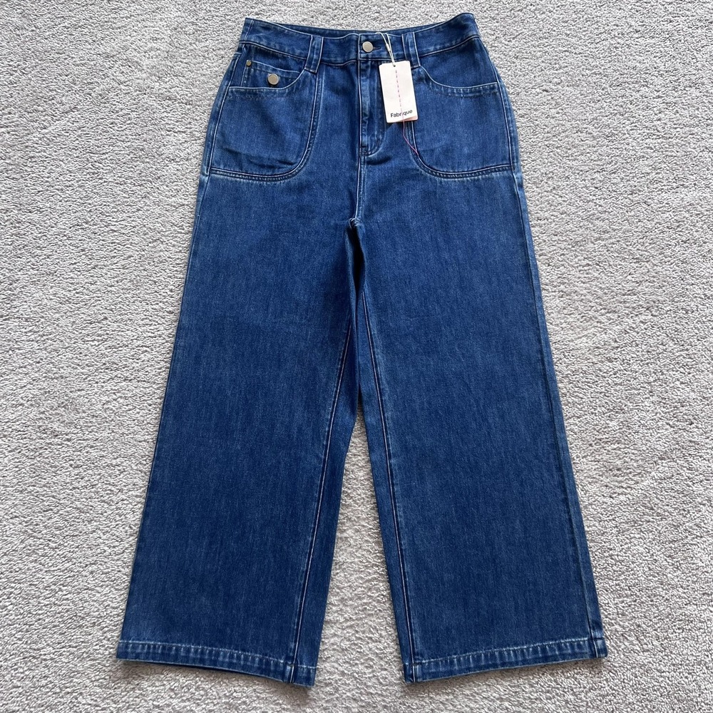Fabrique Britt Cropped Wide Leg Jeans Womens L Blue High Rise Medium Wash Denim